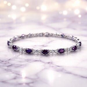 *NEW* Elegant 925 Silver Purple Cubic Zirconia Bracelet
